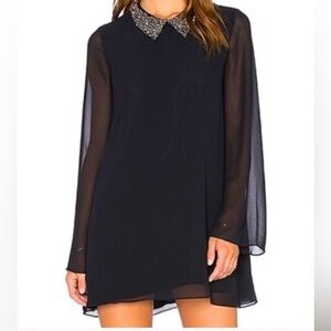 DEAL- Elegant Black Dress with Embellished Peter Pan Collar